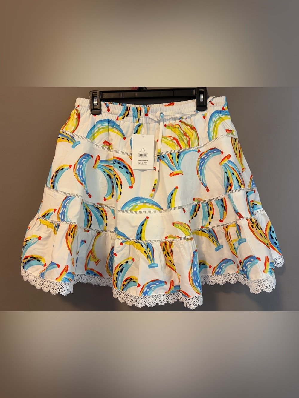 NEW Tropical bananas tiered cotton mini skirt Free Assembly Small